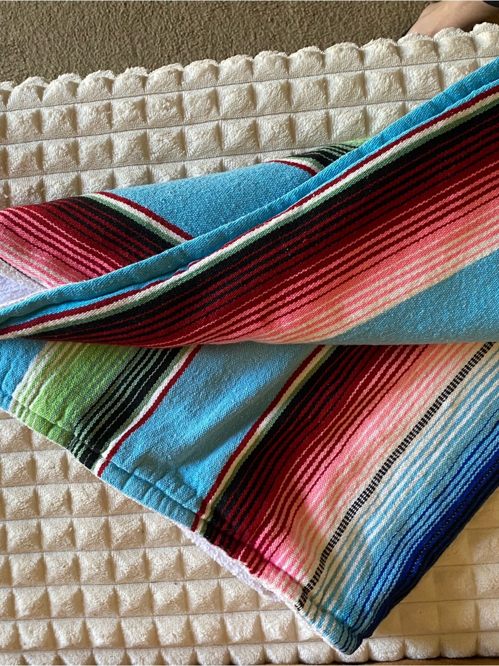 La Vereda Woven Mexican-Style Blanket - Turquoise Multi - Picture 6 of 6